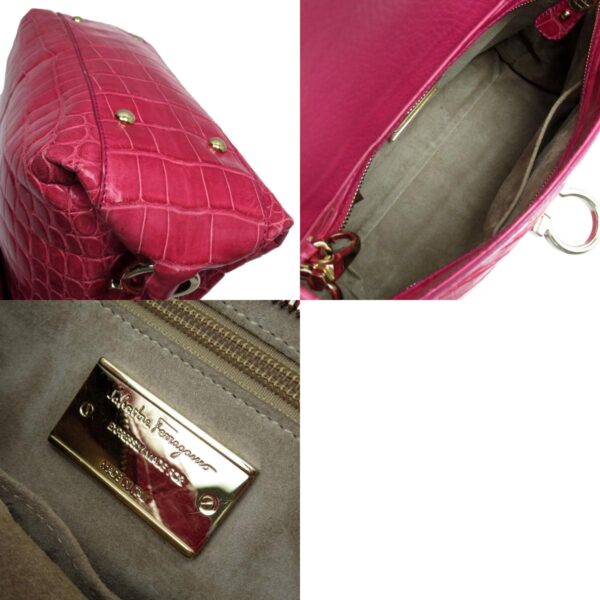 t19306a 7 c Salvatore Ferragamo Gancini Crocodile Shoulder Bag Pink