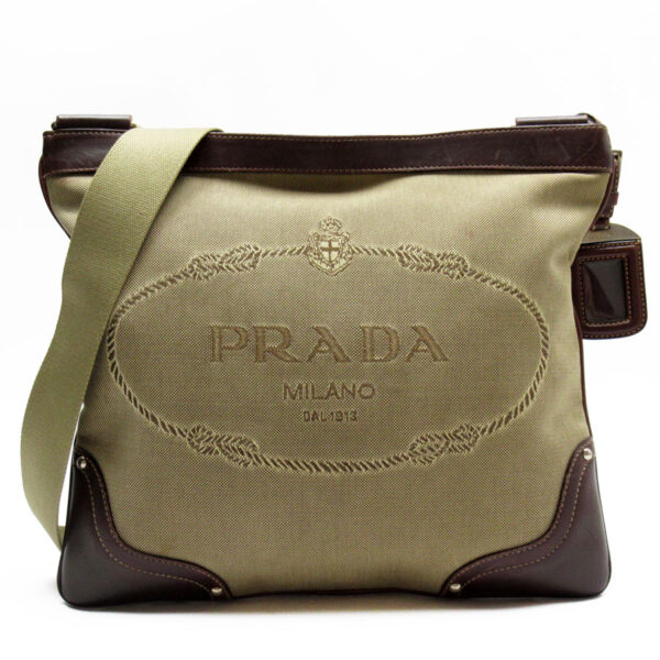 t19363a Prada Crossbody Shoulder Bag Canvas Leather Brown