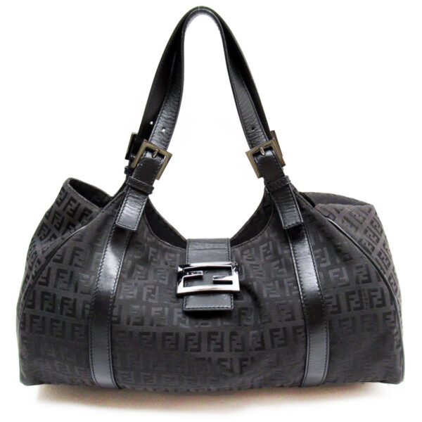 t19367a Fendi Handbag Zucchino Canvas Black