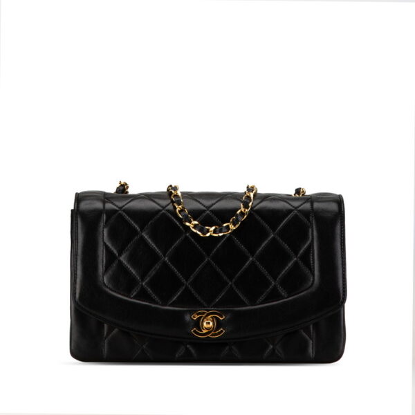 tckuhcce6trimoms 1 Chanel Diana Chain Shoulder Bag Lambskin Black