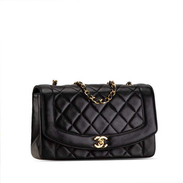 tckuhcce6trimoms 2 Chanel Diana Chain Shoulder Bag Lambskin Black