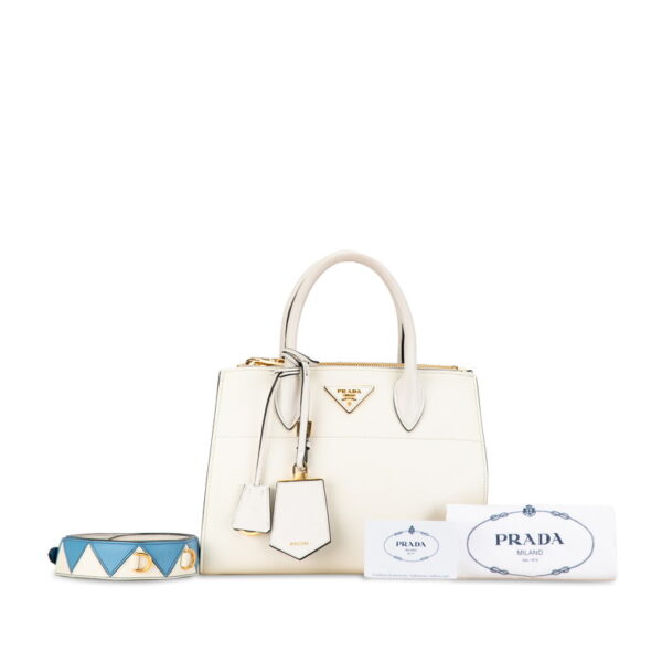 v0uo552ufwbea71o 10 Prada Paradigm Triangle Plate Saffiano 2WAY Shoulder Bag White