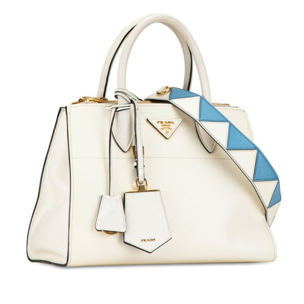 v0uo552ufwbea71o 2 Prada Paradigm Triangle Plate Saffiano 2WAY Shoulder Bag White