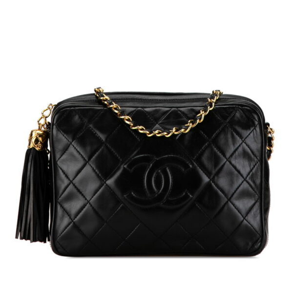 vik9iqd1nl42zfr2 1 Chanel Matelasse Cocomark Fringe Chain Bag Lambskin Black