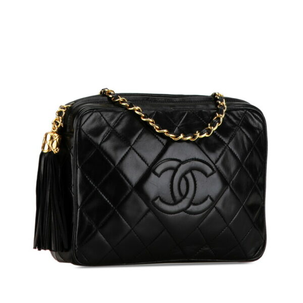 vik9iqd1nl42zfr2 2 Chanel Matelasse Cocomark Fringe Chain Bag Lambskin Black