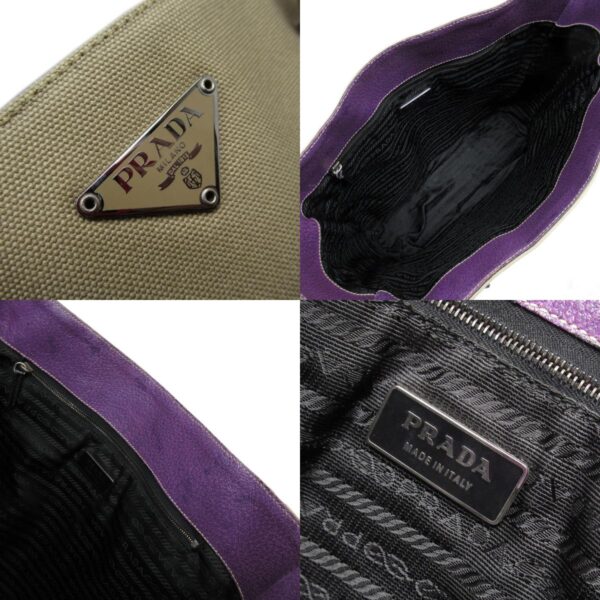 w0013a 7 c Prada Tote Bag Canvas Leather Beige Purple