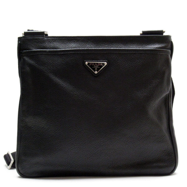 w0061i Prada Crossbody Shoulder Bag Leather Canvas Black