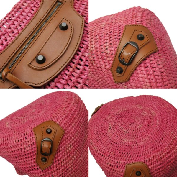 w0126f 3 c Balenciaga Raffia Leather Basket Bag Pink Brown