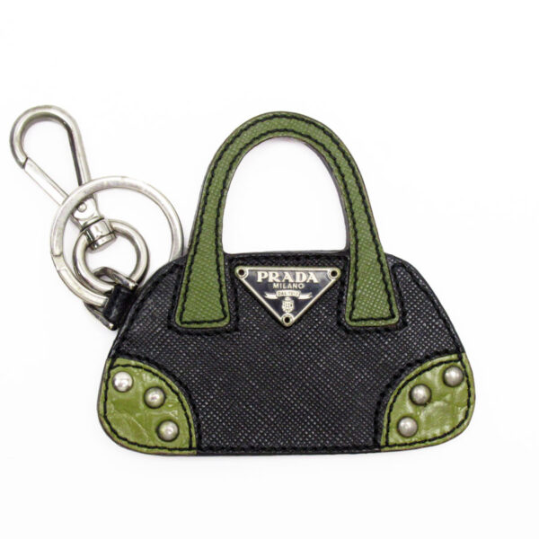 w0163g Prada Charm Key Ring Bag Motif Leather Black Khaki