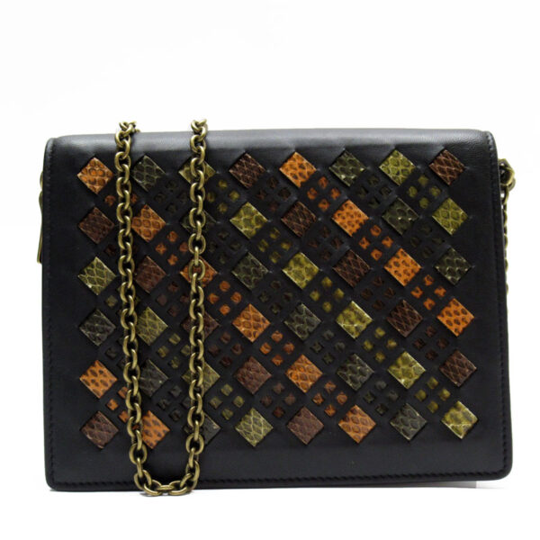 w0239g Bottega Veneta Intrecciato Leather Chain Wallet Black Multicolor