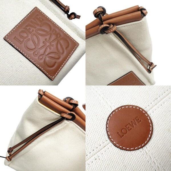 w0297a 3 c Loewe Cushion Tote Canvas Leather Shoulder Bag Beige Brown