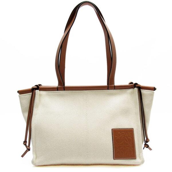 w0297a Loewe Cushion Tote Canvas Leather Shoulder Bag Beige Brown