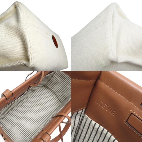 w0297a 7 c Loewe Cushion Tote Canvas Leather Shoulder Bag Beige Brown