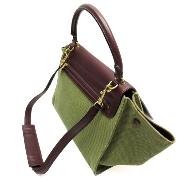 w0304f 1 Celine Trapeze Shoulder Bag Canvas Leather Khaki Burgundy