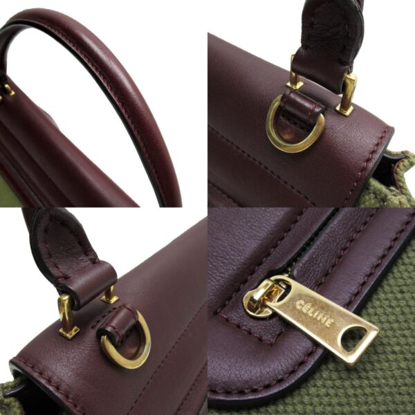 w0304f 2 c Celine Trapeze Shoulder Bag Canvas Leather Khaki Burgundy