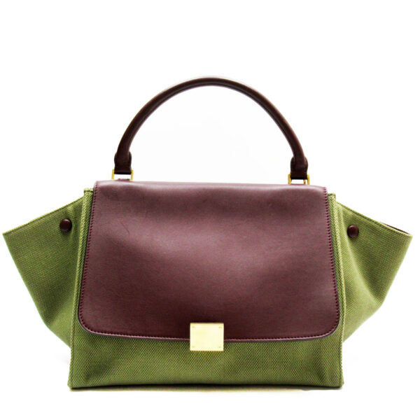 w0304f Celine Trapeze Shoulder Bag Canvas Leather Khaki Burgundy