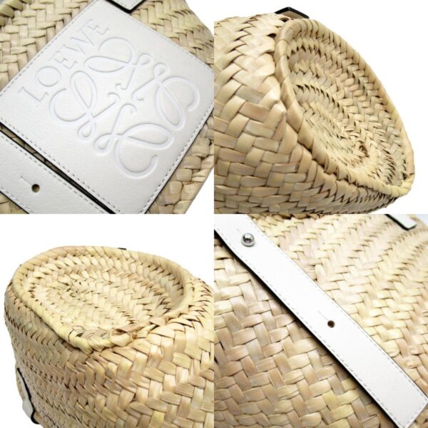 w0330a 3 c Loewe Small Basket Straw Leather Handbag Beige Off White