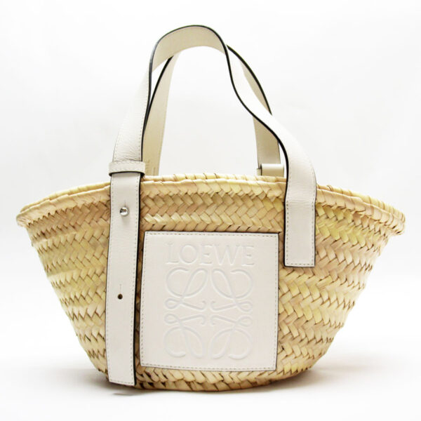 w0330a Loewe Small Basket Straw Leather Handbag Beige Off White