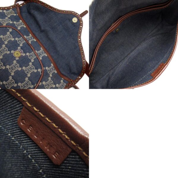 w0546f 10 c Celine Denim Shoulder Bag Leather Indigo Blue Brown