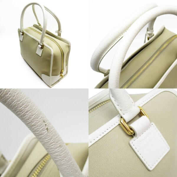 w0584a 1 c Loewe Amazona 36 Canvas Leather Handbag Beige White