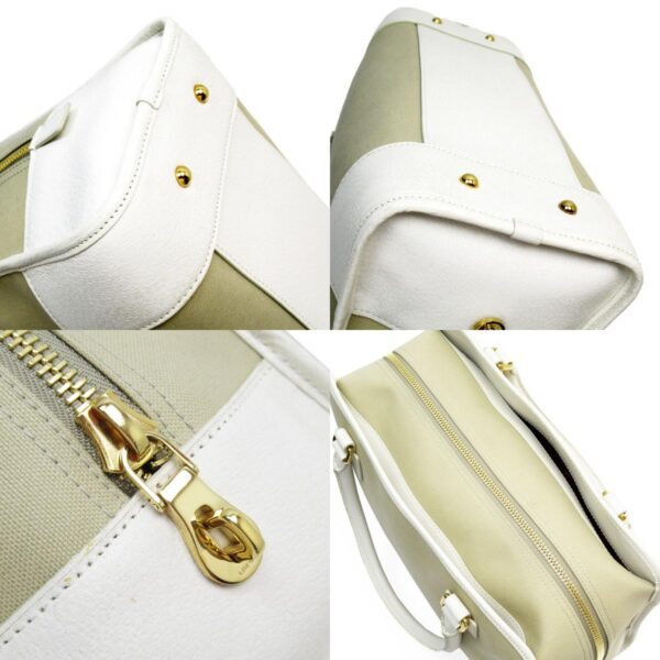 w0584a 9 c Loewe Amazona 36 Canvas Leather Handbag Beige White