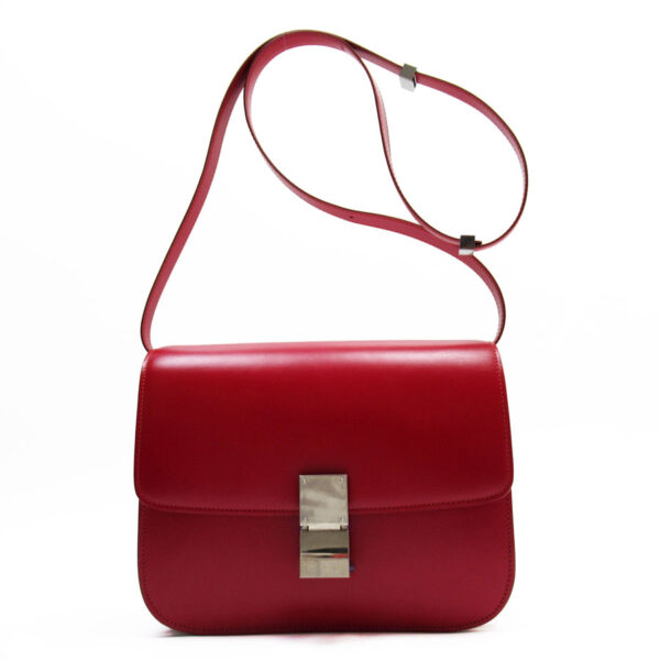 w0588a Celine Classic Box Crossbody Shoulder Bag Leather Red