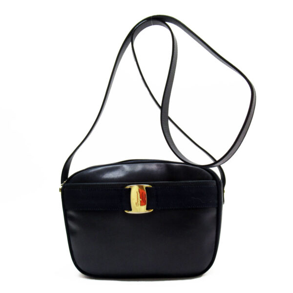 w0589a Salvatore Ferragamo Vara Leather Crossbody Shoulder Bag Navy