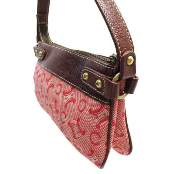 w0719g 1 Celine Shoulder Bag Canvas Leather Red Brown