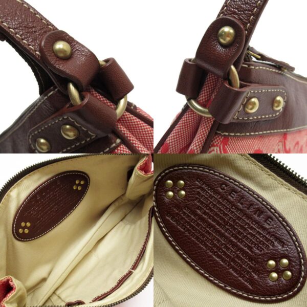 w0719g 7 c Celine Shoulder Bag Canvas Leather Red Brown