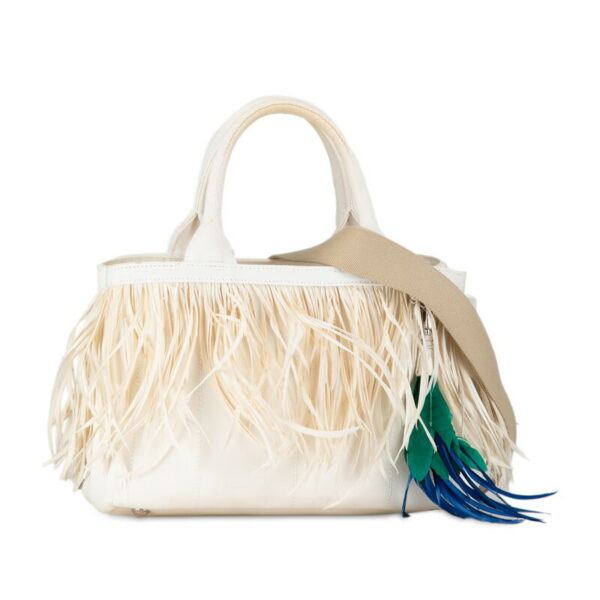 wxhp7kh267huh7st 1 Prada Canapa Fringe 2WAY Shoulder Bag White