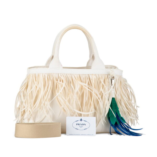 wxhp7kh267huh7st 16 Prada Canapa Fringe 2WAY Shoulder Bag White