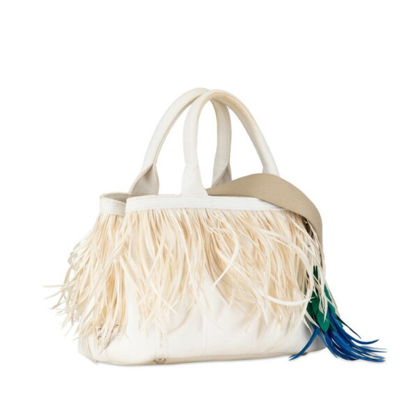 wxhp7kh267huh7st 2 Prada Canapa Fringe 2WAY Shoulder Bag White