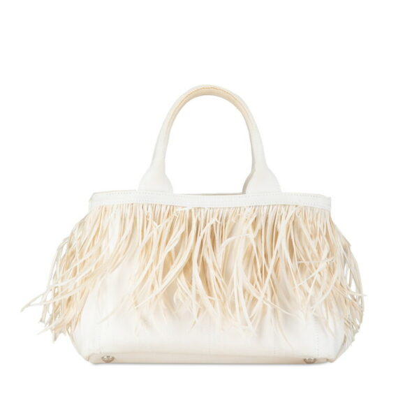 wxhp7kh267huh7st 3 Prada Canapa Fringe 2WAY Shoulder Bag White