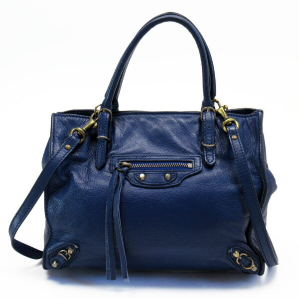 x3141a Balenciaga Leather 2Way Bag Navy