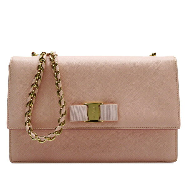 x3179a Salvatore Ferragamo Rose Leather Crossbody Bag Pink