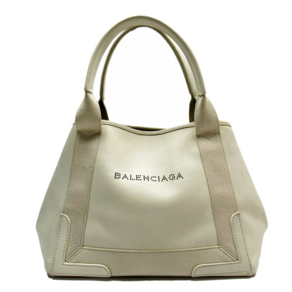 x3190 Balenciaga Leather Canvas Tote Bag Off White