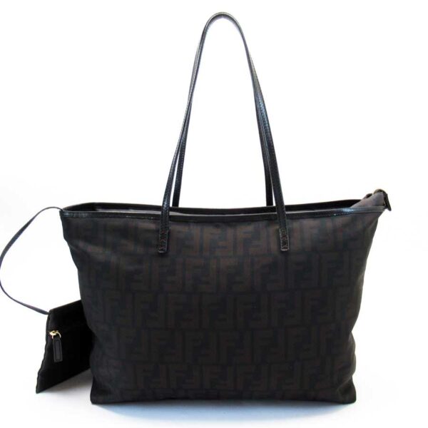 x3231a Fendi Tote Bag Zucca Nylon Leather Black Brown