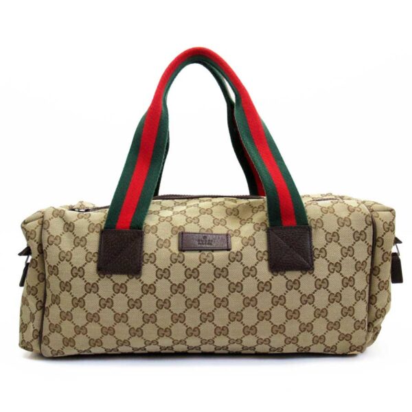 x3234a Gucci GG Sherry Line Canvas Leather Bag Brown Green