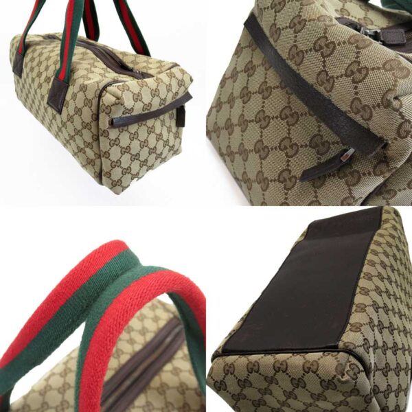 x3234a 1 Gucci GG Sherry Line Canvas Leather Bag Brown Green