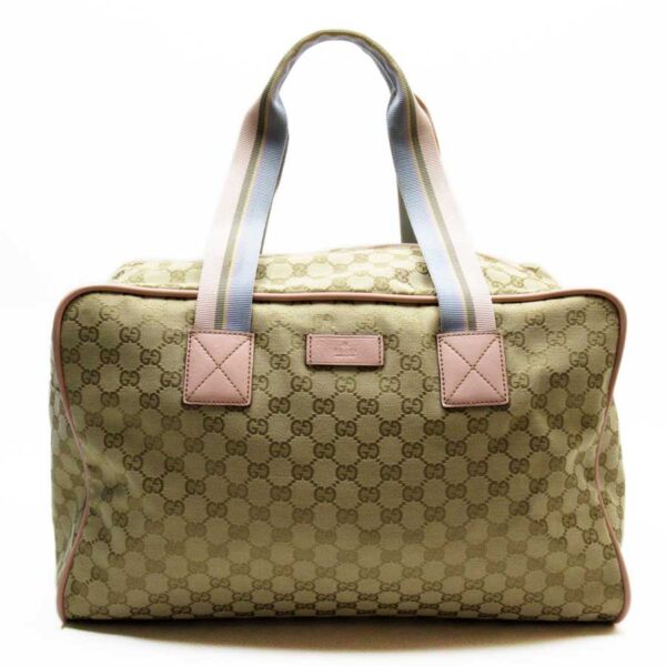 x3258a Gucci GG Canvas Leather Shoulder Bag Beige Pink Blue