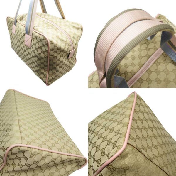 x3258a 1 Gucci GG Canvas Leather Shoulder Bag Beige Pink Blue