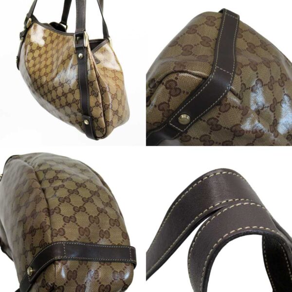 x3325d 1 Gucci GG Crystal Canvas Leather Shoulder Bag Brown