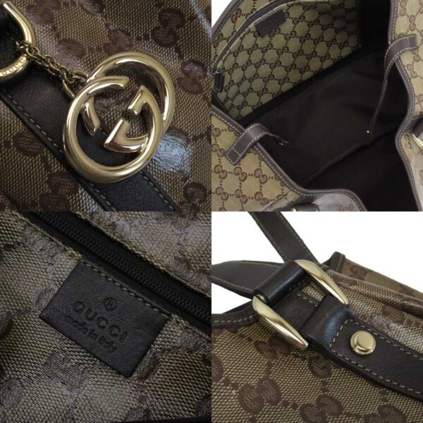 x3325d 2 Gucci GG Crystal Canvas Leather Shoulder Bag Brown