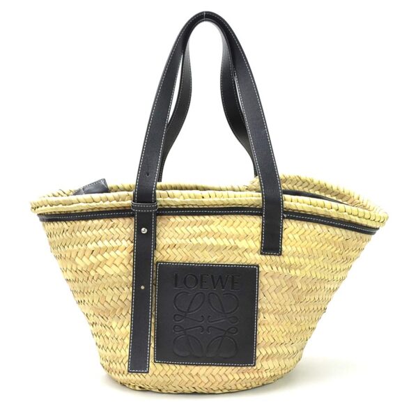 y15238a Loewe Basket Palm Leaf Calf Shoulder Bag Natural Black