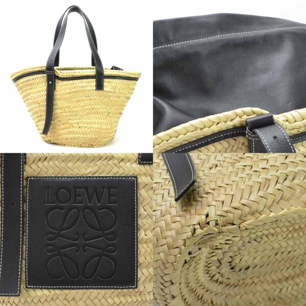 y15238a 2 Loewe Basket Palm Leaf Calf Shoulder Bag Natural Black