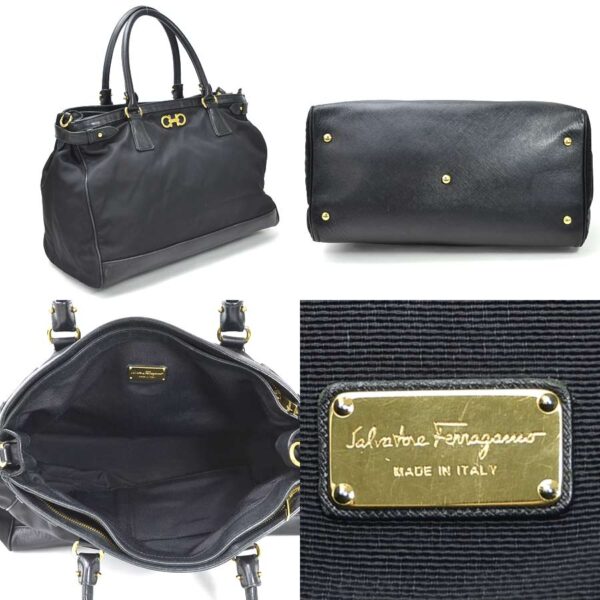 y15258g 1 Salvatore Ferragamo Gancini Nylon Leather Crossbody Bag Black