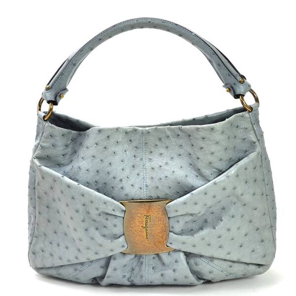 y15261g Salvatore Ferragamo Vara Ostrich Crossbody Bag Blue Gray