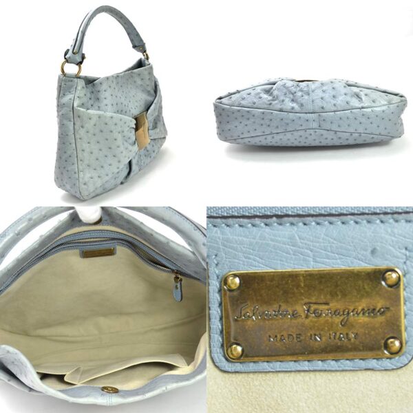 y15261g 1 Salvatore Ferragamo Vara Ostrich Crossbody Bag Blue Gray