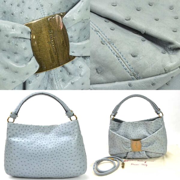 y15261g 2 Salvatore Ferragamo Vara Ostrich Crossbody Bag Blue Gray