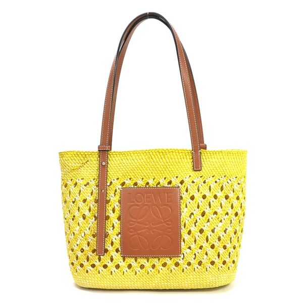 y15376a Loewe Basket Palm Calf Shoulder Bag Tote Bag Small Natural Yellow